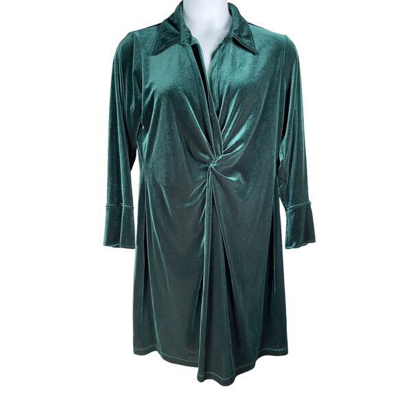 Calvin Klein Dresses & Skirts - Calvin Klein Dress Womens Plus 16W Dark Green Velvet Velour Collared Twist Front